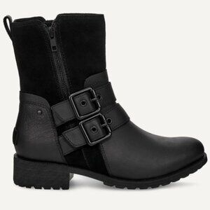 UGG Black Leather & Suede Buckle Combat Boots